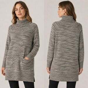 Eight Eight Eight Womens L Cotton Turtleneck Sweater Dress Space Dye Grey Black